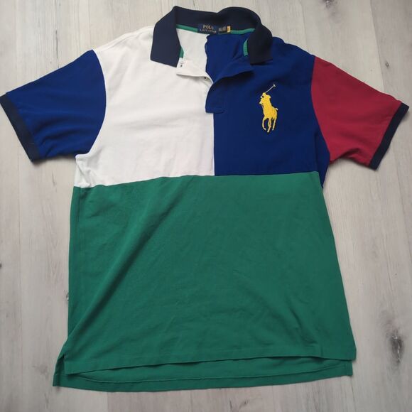 Polo Ralph Lauren Shirt Mens 2XLT Multi Color Big Yellow Pony Color Block - Picture 1 of 4